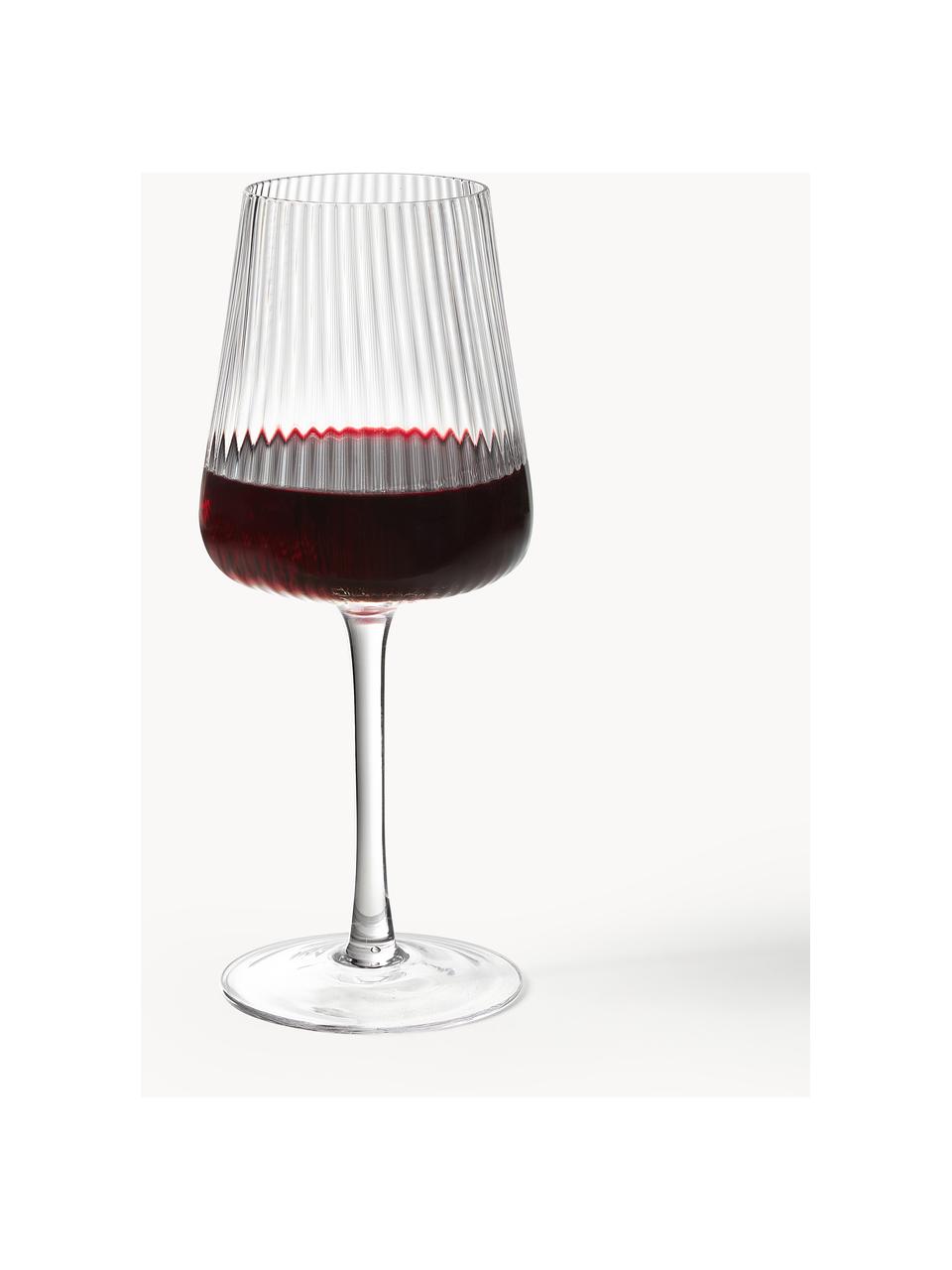 Bicchieri vino rosso fatto a mano con struttura scanalata Cami 4 pz, Vetro soffiato, Trasparente, Ø 9 x Alt. 24 cm, 510 ml