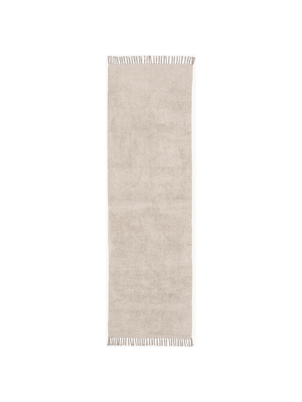 Alfombra corredor artesanal con flecos Daya, Beige claro, An 80 x L 300 cm