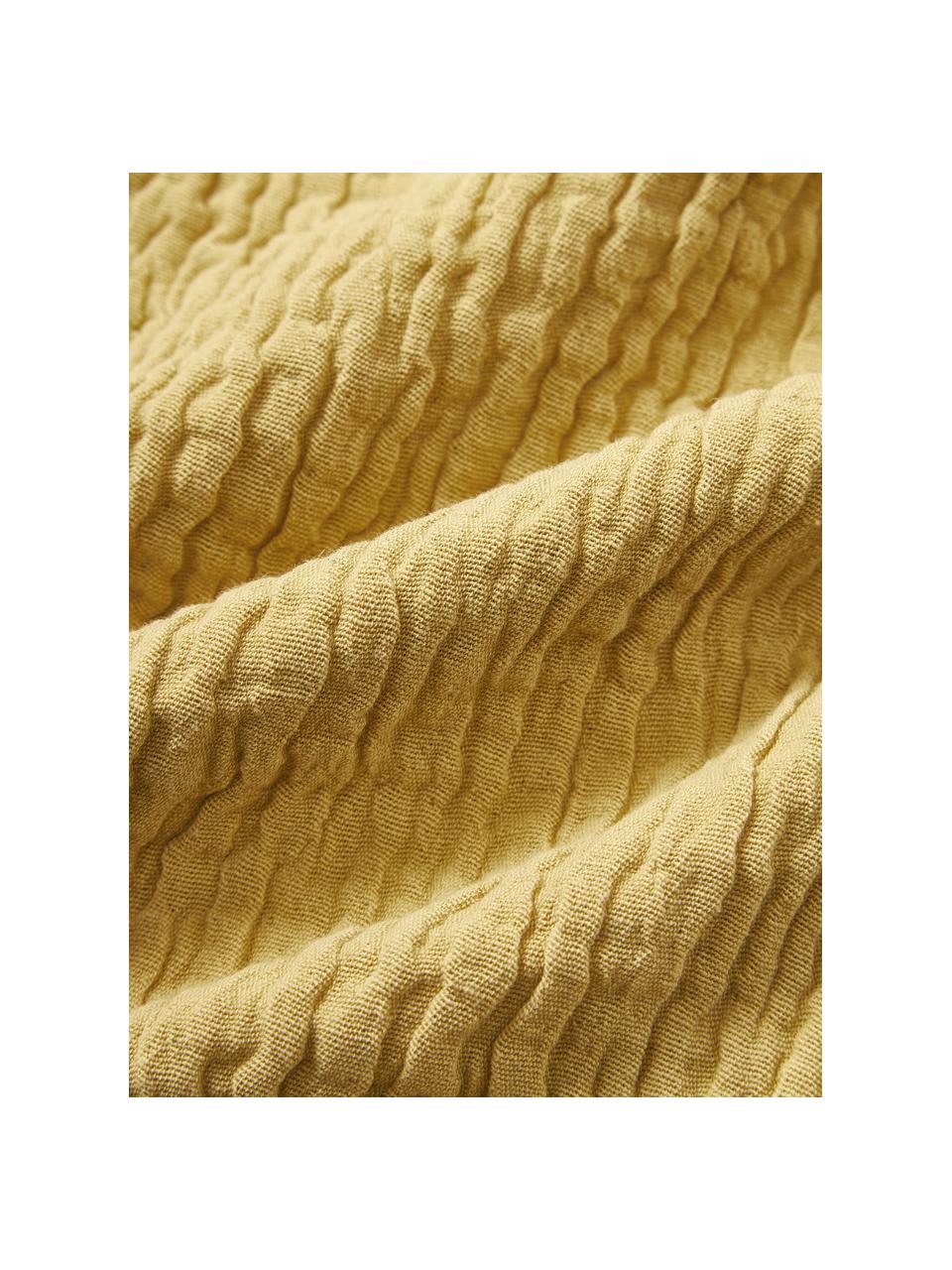 Baumwoll-Kissenhülle Piera mit Fransen, 100 % Baumwolle, Senfgelb, B 45 x L 45 cm