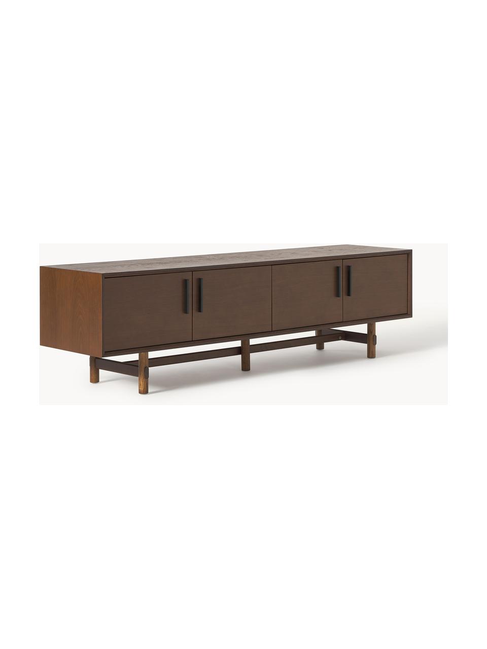 Credenza bassa in legno di quercia Diana, Gambe: legno massello di quercia, Maniglie: lega di alluminio, Legno scuro, Larg. 180 x Alt. 50 cm