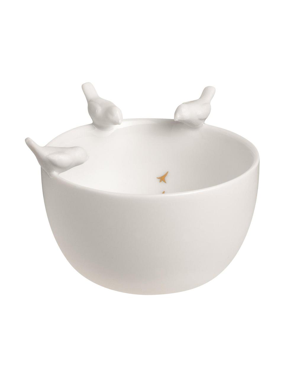 Bol decorativo pequeño Vögel, Porcelana, Blanco, dorado, Ø 8 x Al 4 cm