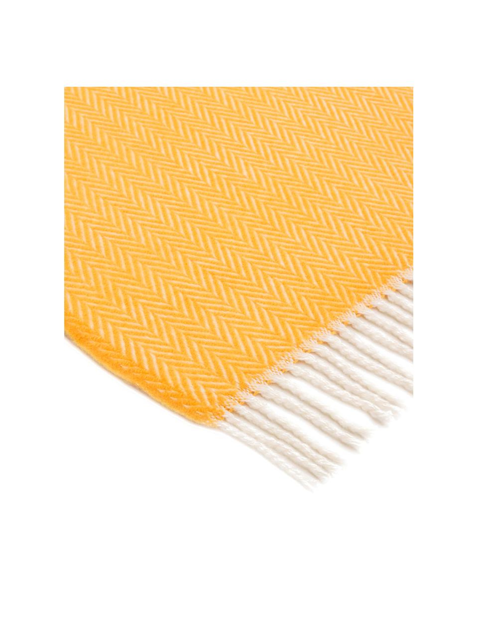 Manta con flecos Skyline, 50% algodón, 50% acrílico, Amarillo, blanco crudo, An 140 x L 180 cm