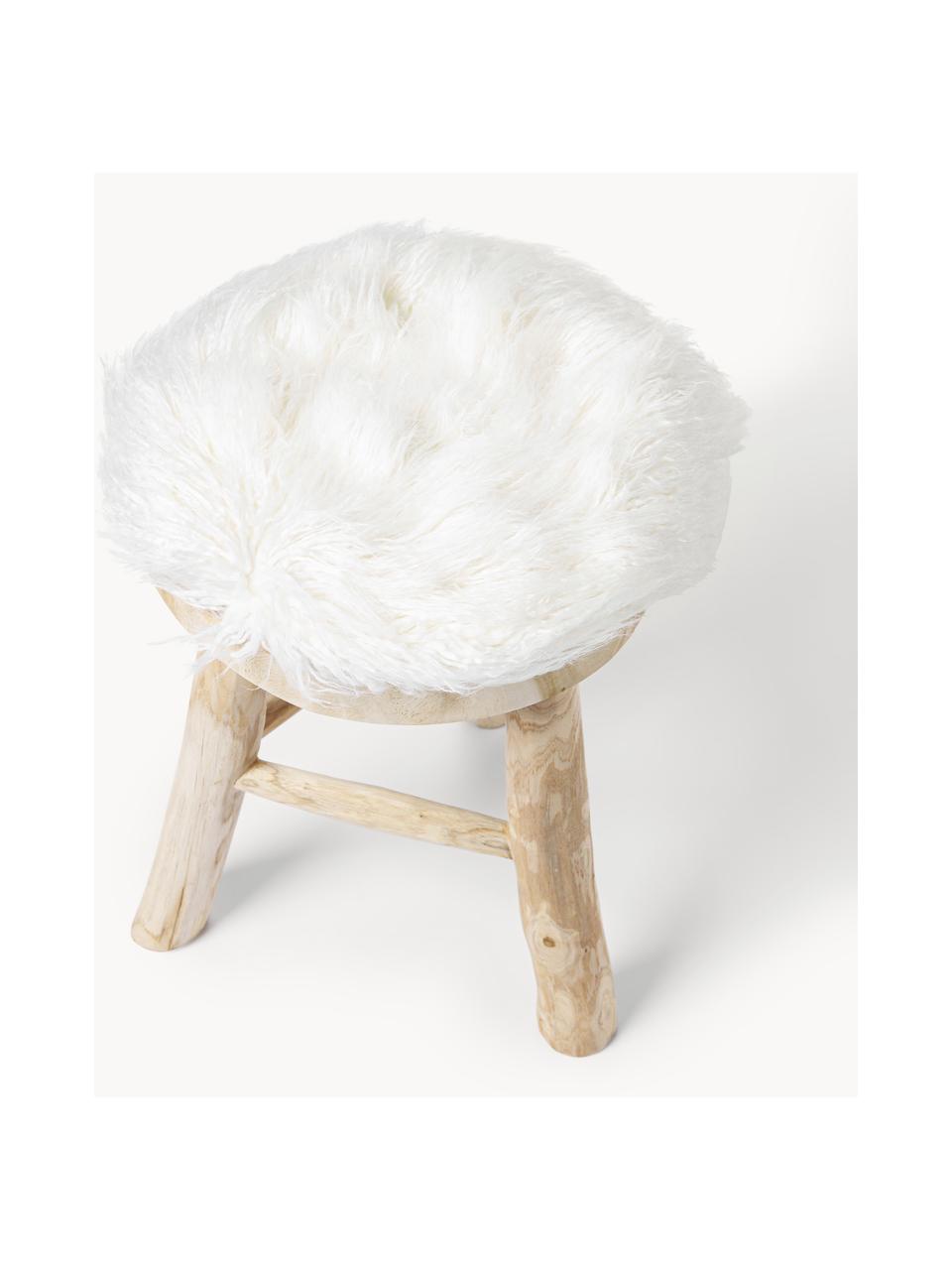 Okrągła nakładka na krzesło ze sztucznego futra Morten, kręcone włosie, Złamana biel, Ø 37 cm