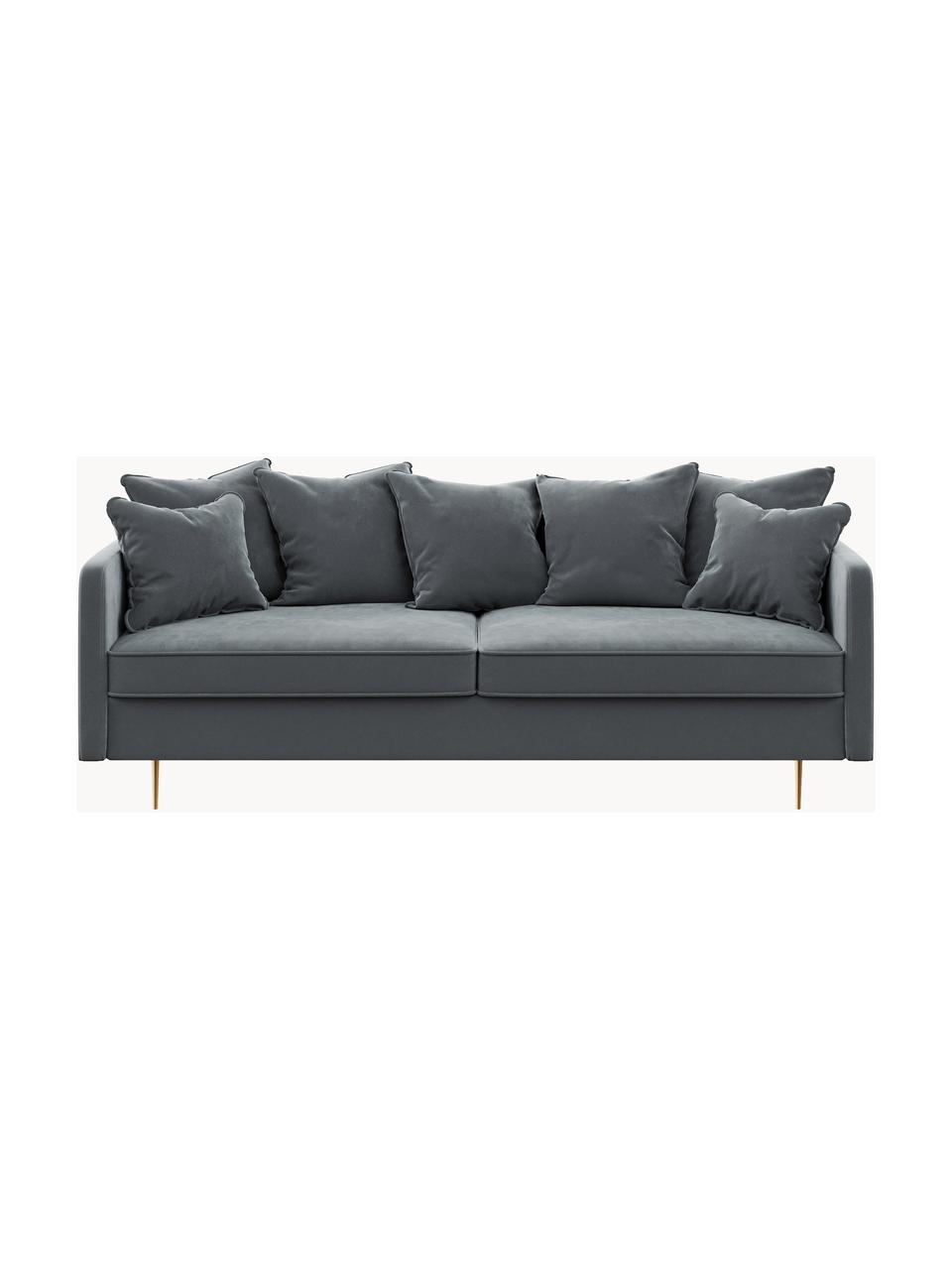 Sofá de terciopelo Esme (3 plazas), Tapizado: 100% terciopelo de poliés, Asiento: muelles ondulados, espuma, Estructura: madera dura, madera bland, Patas: metal recubierto, Terciopelo gris oscuro, An 214 x F 96 cm