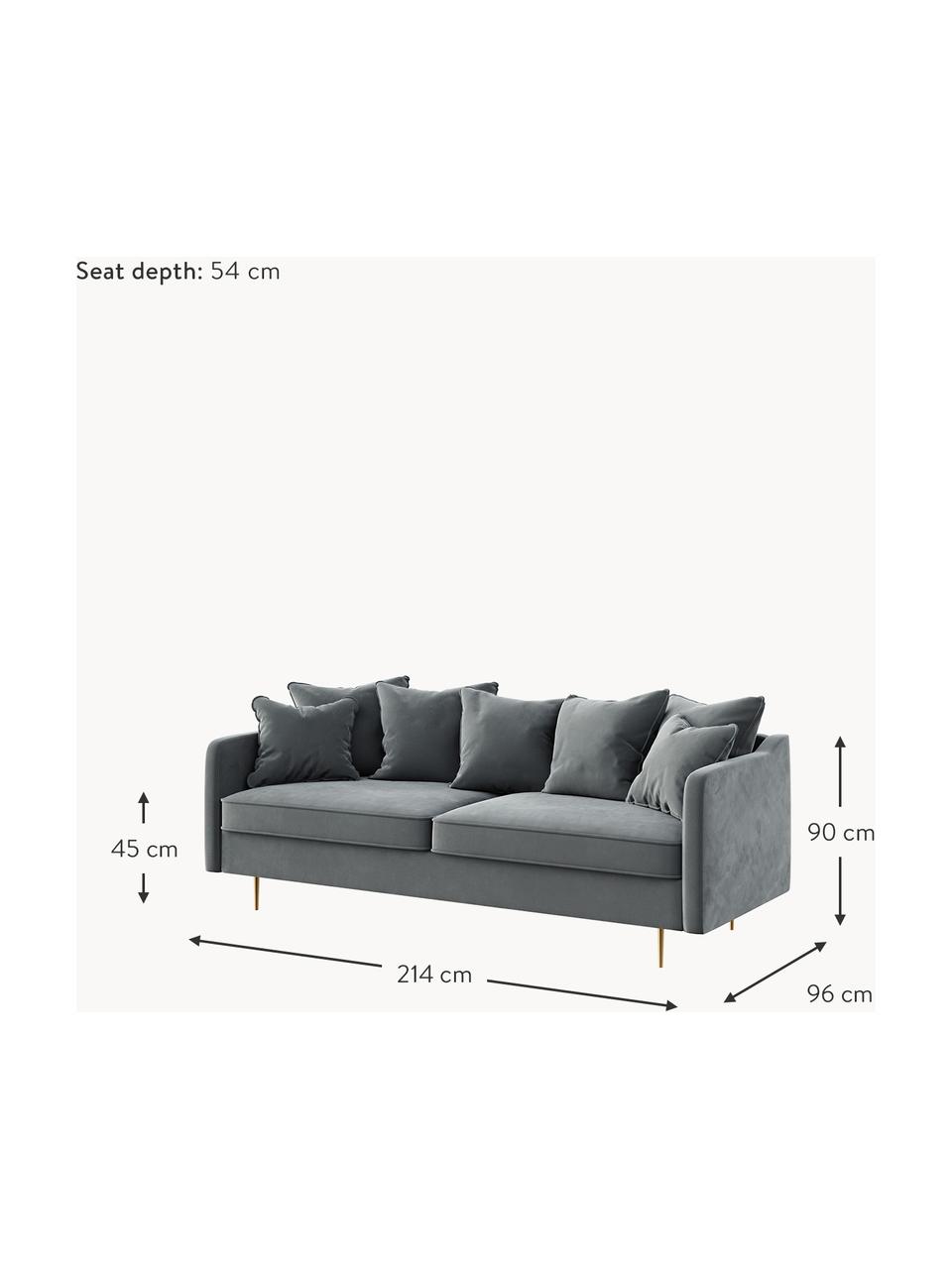 Sofá de terciopelo Esme (3 plazas), Tapizado: 100% terciopelo de poliés, Asiento: muelles ondulados, espuma, Estructura: madera dura, madera bland, Patas: metal recubierto, Terciopelo gris oscuro, An 214 x F 96 cm