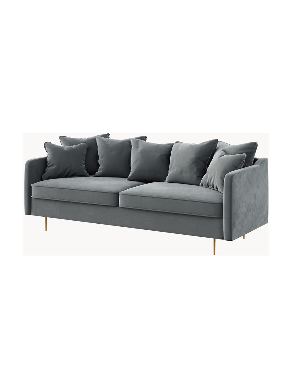 Sofa z aksamitu Esme (3-osobowa), Tapicerka: 100% aksamit poliestrowy , Nogi: metal powlekany, Stalowoszary aksamit, S 214 x G 96 cm