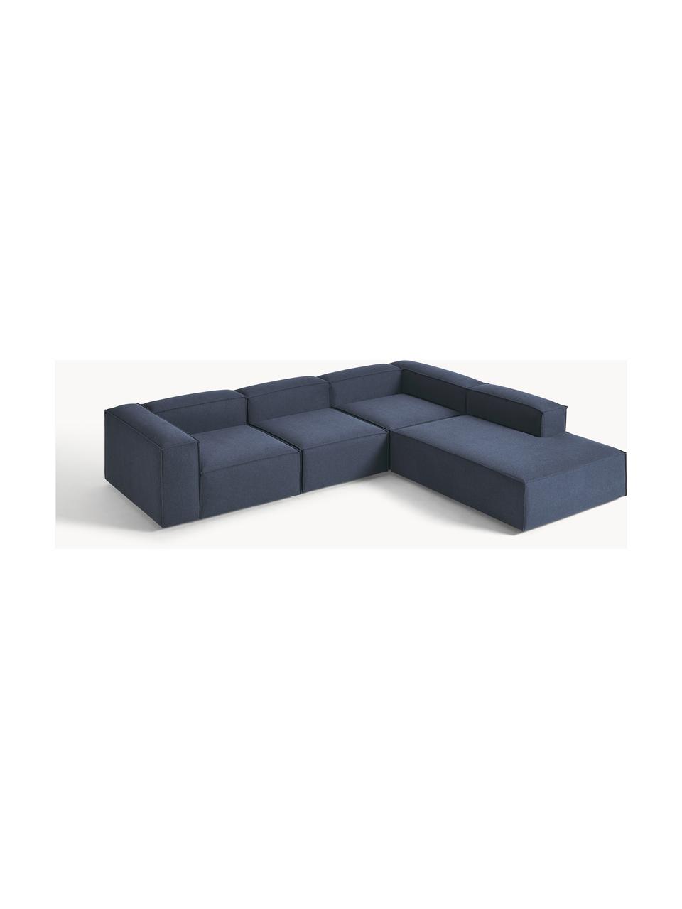 Modulares XL-Ecksofa Lennon, Bezug: 100 % Polyester Der strap, Gestell: Massives Kiefernhol, Sper, Füße: Kunststoff Dieses Produkt, Webstoff Dunkelblau, B 329 x T 269 cm, Eckteil links