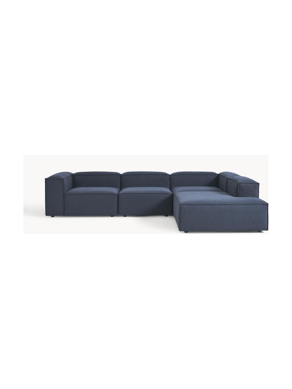 Modulares XL-Ecksofa Lennon, Bezug: 100 % Polyester Der strap, Gestell: Massives Kiefernhol, Sper, Füße: Kunststoff Dieses Produkt, Webstoff Dunkelblau, B 329 x T 269 cm, Eckteil links