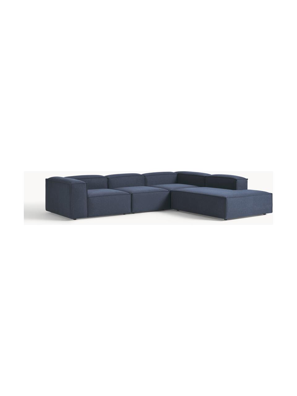 Canapé d'angle XL modulable Lennon, Tissu bleu foncé, larg. 329 x prof. 269 cm, méridienne à droite
