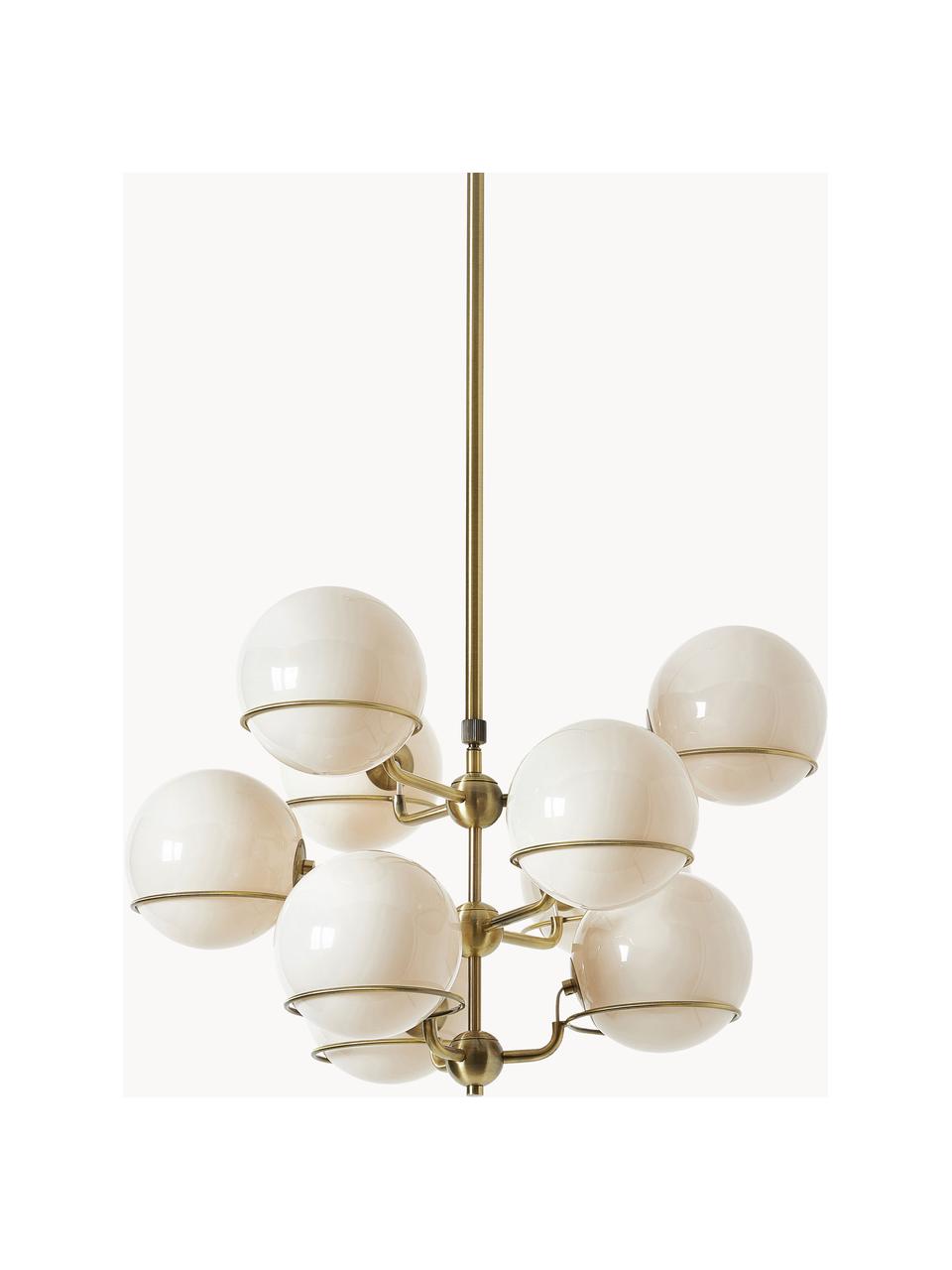 Lampada a sospensione grande con sfere in vetro Carey, Paralume: vetro, Bianco crema, dorato, Ø 61 x Alt. 95 cm