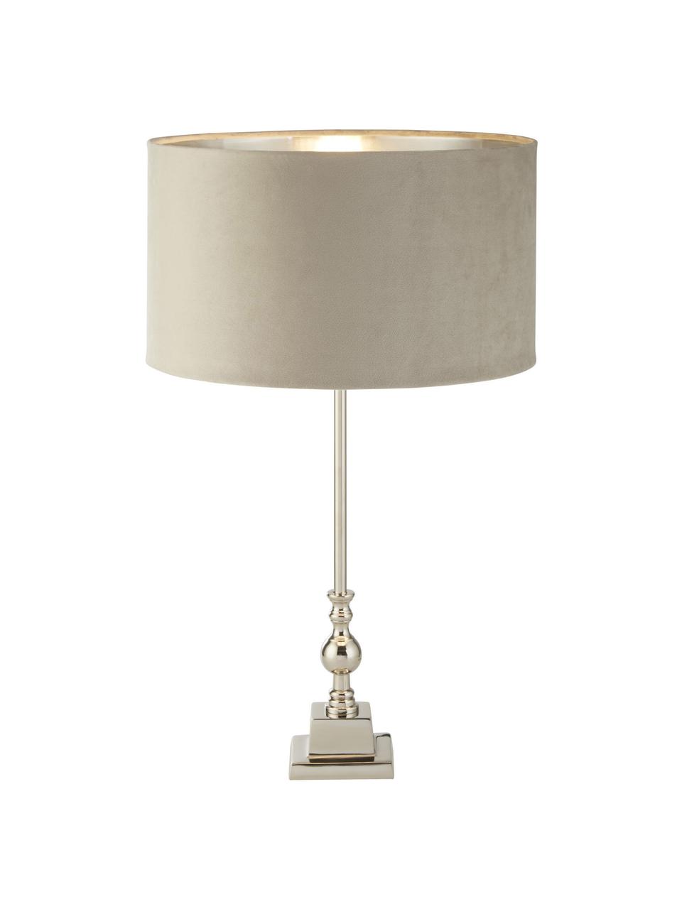 Fluwelen tafellamp Whitby, Lampenkap: fluweel (100% polyester), Lampenkap: gecoat staal, Beige, zilverkleurig, Ø 39 x H 52 cm