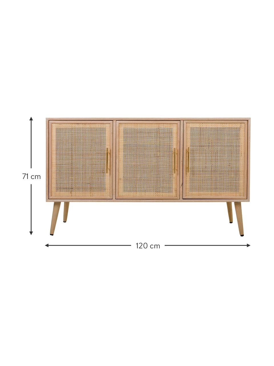 Aparador Cayetana, Estructura: tablero de fibras de dens, Patas: madera de bambú pintada, Madera clara, An 120 x Al 71 cm