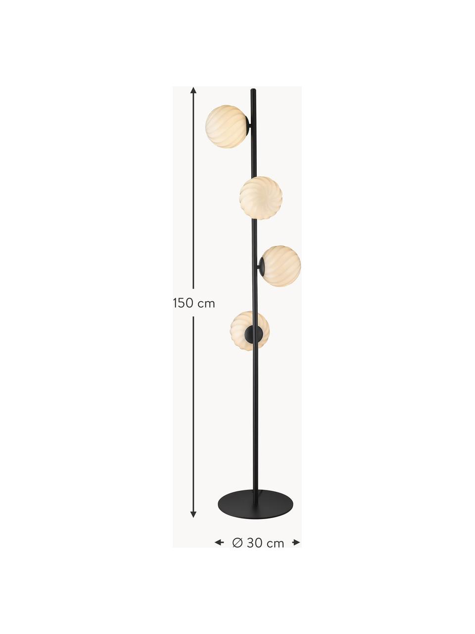 Lámpara de pie soplada Twist, Pantalla: vidrio, Estructura: metal recubierto, Cable: cubierto en tela, Negro, 150 ml