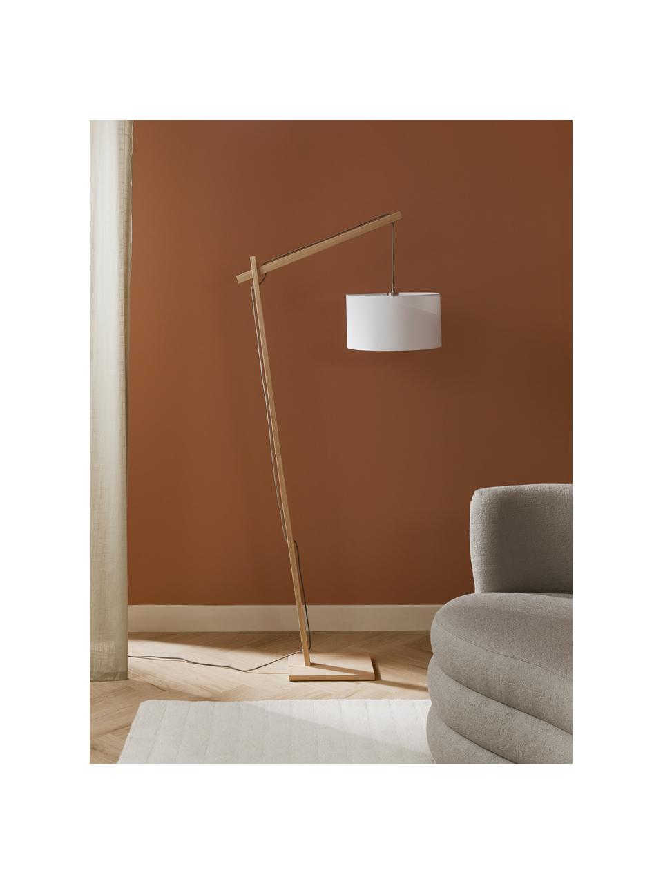 Lampe de lecture style scandi Woody, Blanc, brun clair, larg. 81 x haut. 166 cm