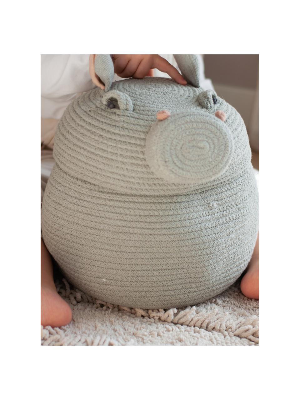 Aufbewahrungskorb Henry the Hippo mit Deckel, handgefertigt, 67 % Baumwolle, 33 % Polyester, recycelt, Henry the Hippo, Ø 25 x H 30 cm