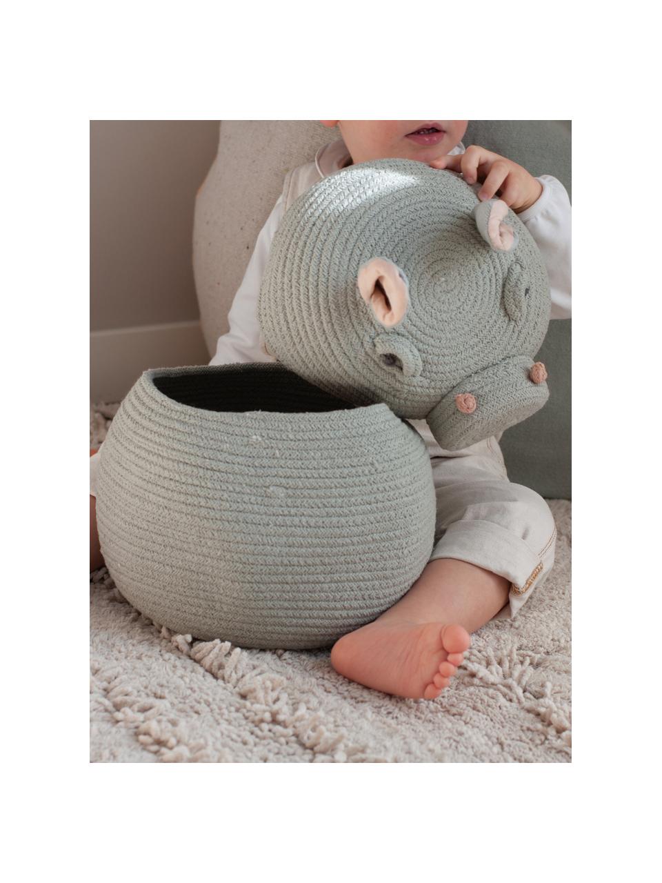 Aufbewahrungskorb Henry the Hippo mit Deckel, handgefertigt, 67 % Baumwolle, 33 % Polyester, recycelt, Henry the Hippo, Ø 25 x H 30 cm