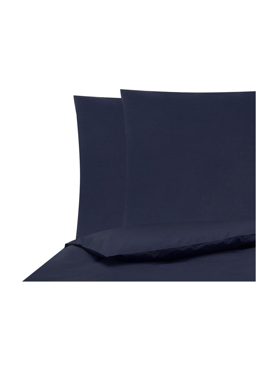 Povlečení z bavlněného perkálu Elsie, Tmavě modrá, 140 x 200 cm + 1 polštář 80 x 80 cm