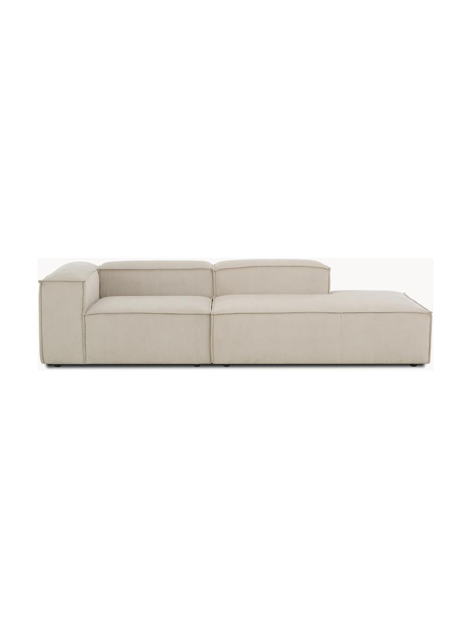 Chaise lounge componibile in velluto a coste Lennon, Rivestimento: velluto a coste (92% poli, Struttura: legno di pino massiccio, , Piedini: plastica Questo prodotto , Velluto a coste beige chiaro, Larg. 269 x Prof. 119 cm, schienale a sinistra