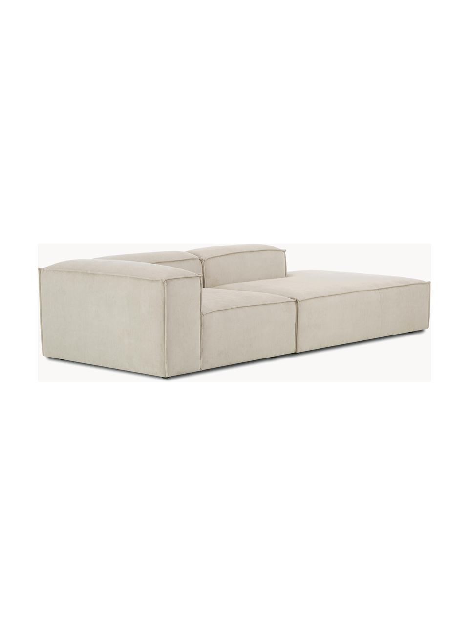 Diván modular grande de pana Lennon, Tapizado: pana (92% poliéster, 8% p, Estructura: madera de pino maciza, ma, Patas: plástico Este producto es, Pana beige claro, An 269 x F 119 cm, reposabrazos izquierdo