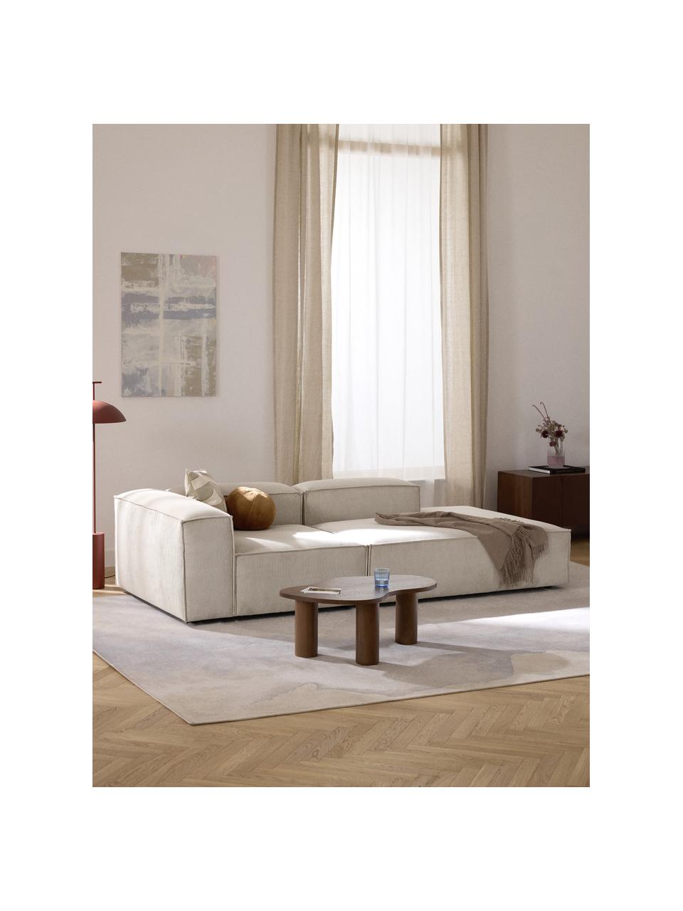 Chaise lounge componibile in velluto a coste Lennon, Rivestimento: velluto a coste (92% poli, Struttura: legno di pino massiccio, , Piedini: plastica Questo prodotto , Velluto a coste beige chiaro, Larg. 269 x Prof. 119 cm, schienale a sinistra