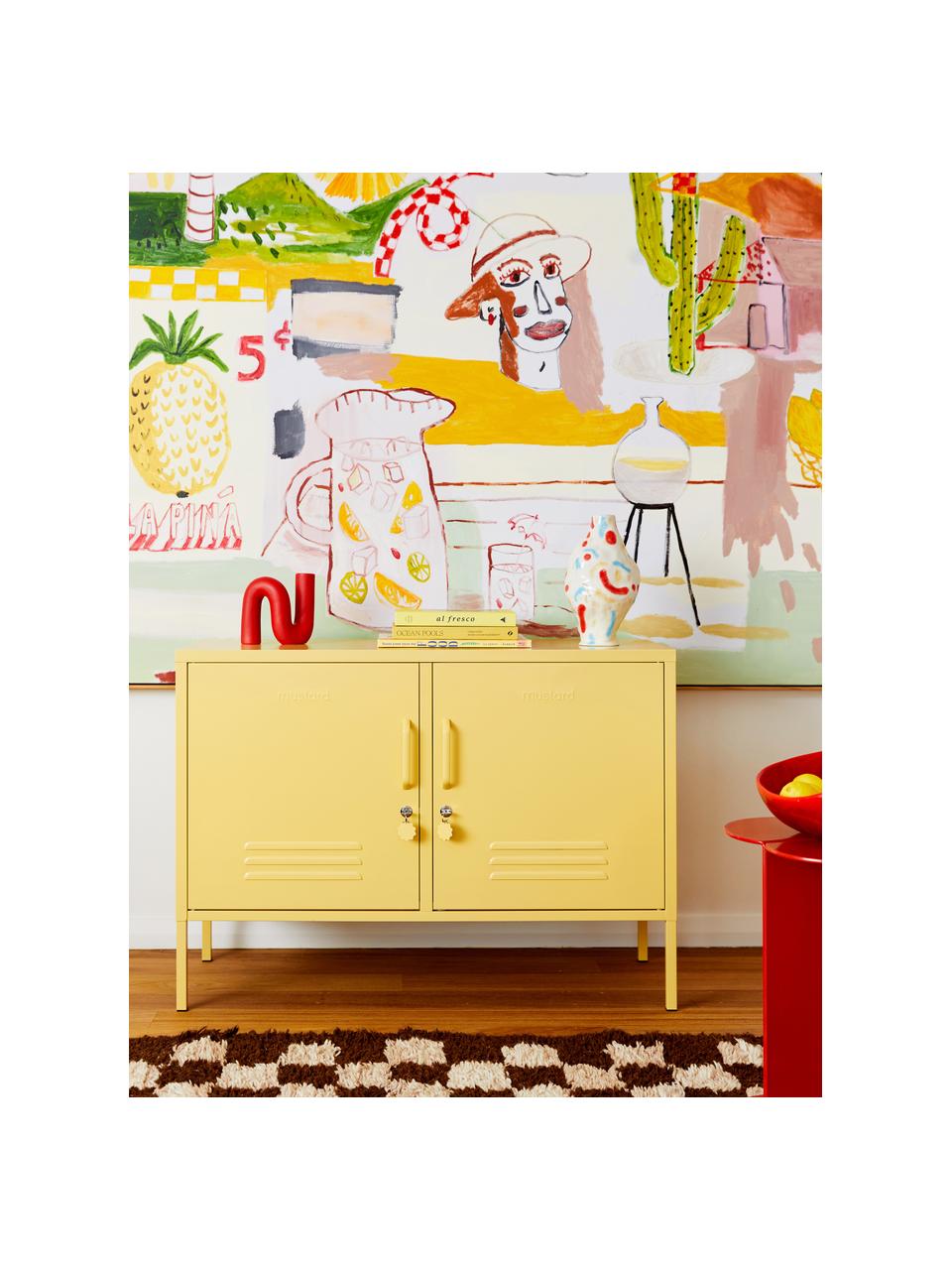 Credenza in metallo The Lowdown, Acciaio verniciato a polvere, Giallo chiaro, Larg. 100 x Alt. 72 cm