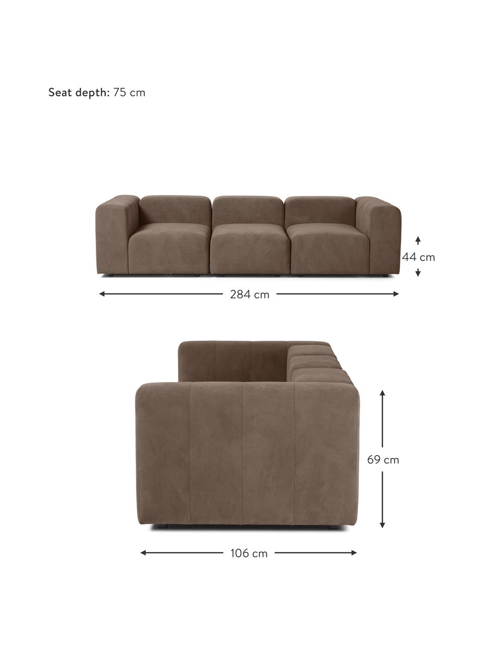 Modulares Sofa Lena (4-Sitzer), Bezug: Webstoff (88% Polyester, , Gestell: Kiefernholz, Schichtholz,, Füße: Kunststoff, Webstoff Dunkelbraun, B 284 x T 106 cm