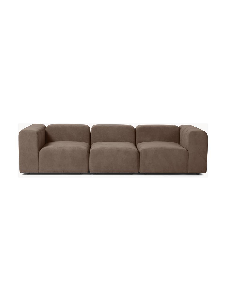 Divano componibile 4 posti Lena, Rivestimento: tessuto (88% poliestere, , Struttura: legno di pino, legno lami, Piedini: plastica, Tessuto marrone scuro, Larg. 284 x Prof. 106 cm