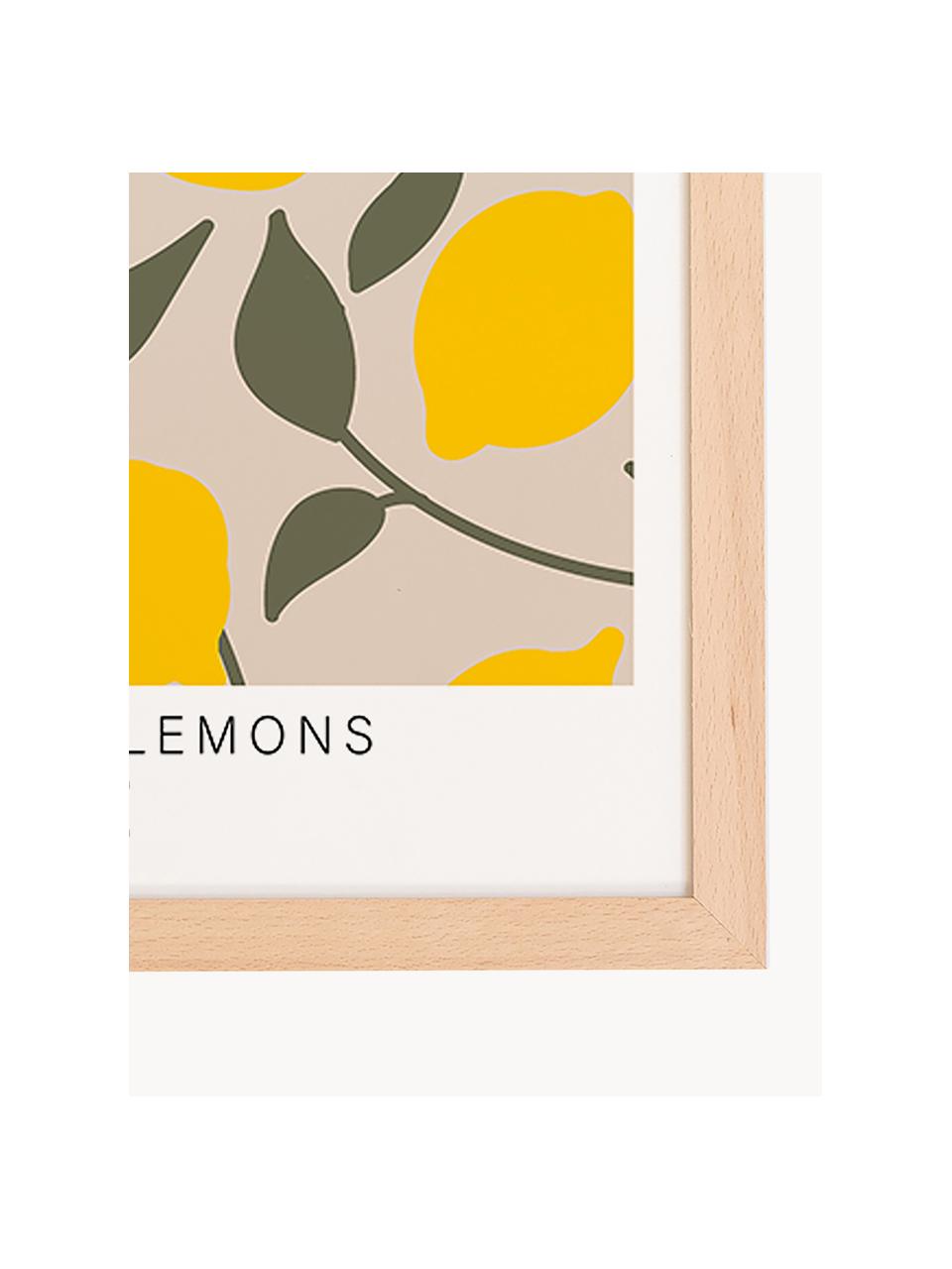 Impression numérique encadrée Make Lemonade, Bois clair, jaune soleil, vert olive, larg. 33 x haut. 43 cm