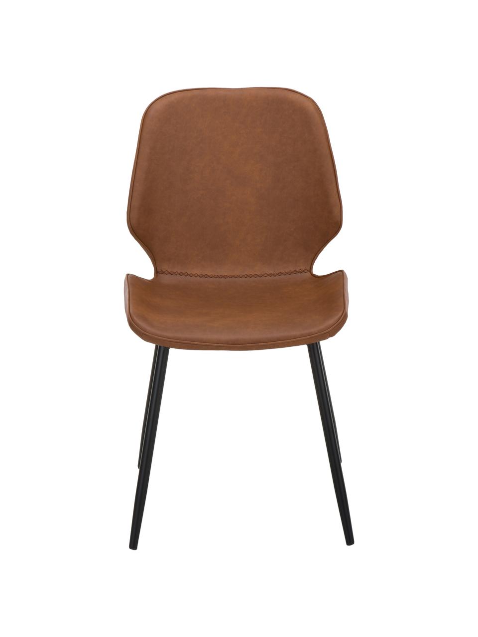 Imitatieleren gestoffeerde stoelen Louis, 2 stuks, Bekleding: kunstleer (65% polyethyle, Poten: gepoedercoat metaal, Kunstleer cognackleurig, B 44 x D 58 cm