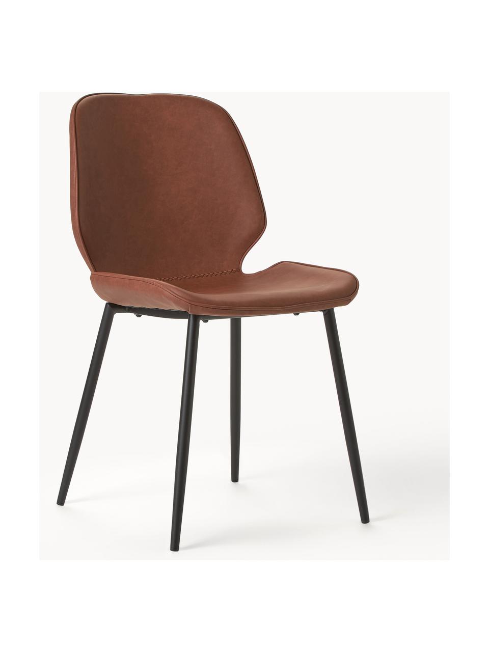 Imitatieleren gestoffeerde stoelen Louis, 2 stuks, Bekleding: kunstleer (65% polyethyle, Poten: gepoedercoat metaal, Kunstleer cognackleurig, B 44 x D 58 cm