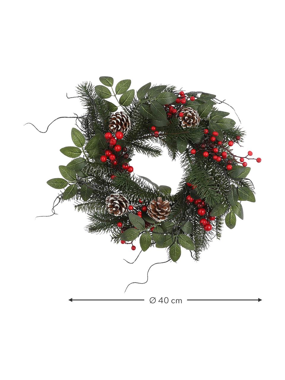 Künstlicher Weihnachtskranz Jackson, Kunststoff, Dunkelgrün, Rot, Weiß, Ø 40 cm