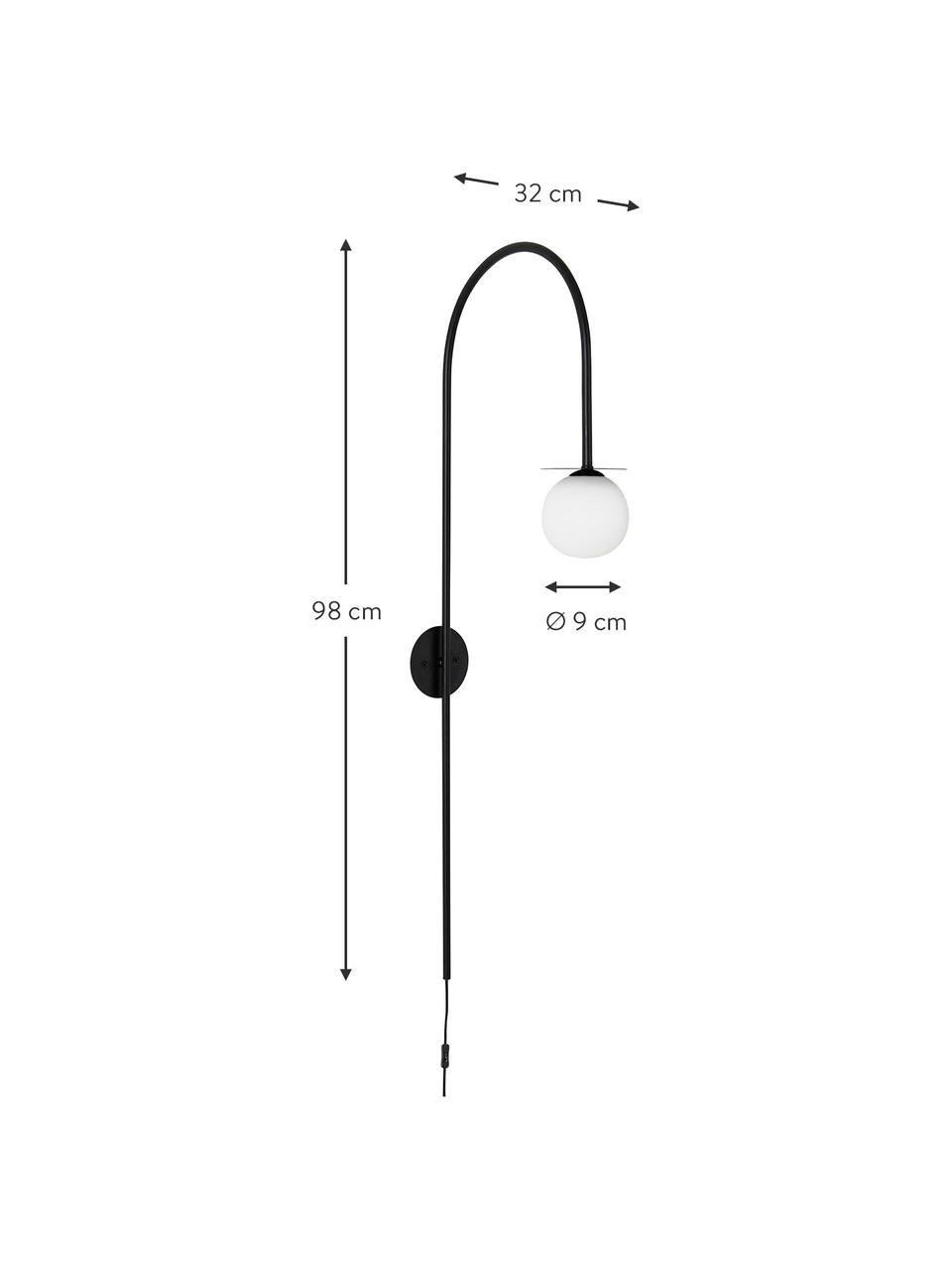 Wandleuchte Milo aus Opalglas, Lampenschirm: Opalglas, Schwarz, B 10 x T 32 cm