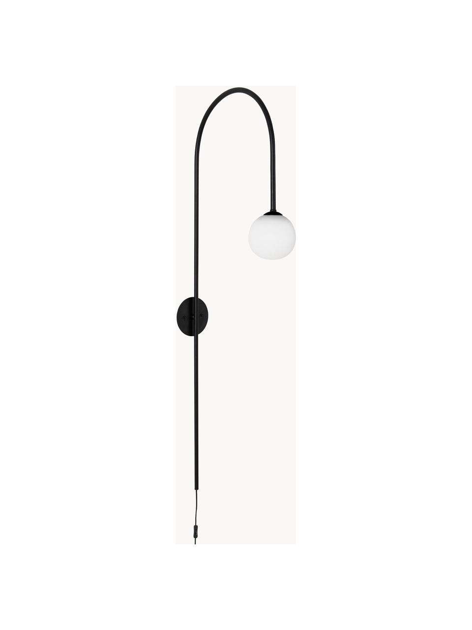Wandlamp Milo van opaalglas, Lampenkap: opaalglas, Zwart, B 10 x D 32 cm