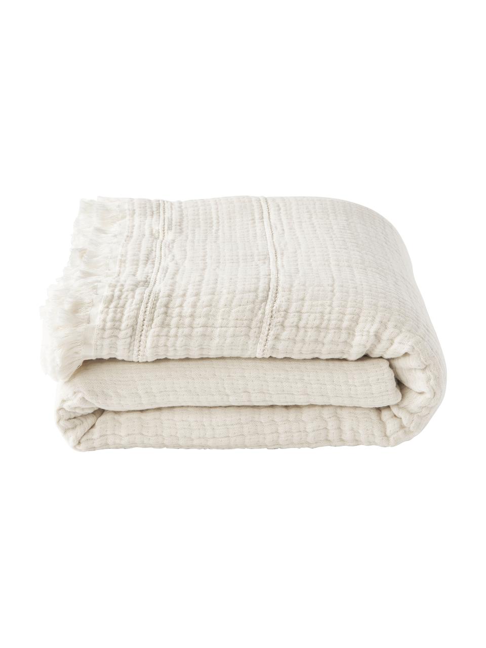 Katoenen bedsprei Kailani met franjes, Beige, B 180 x L 250 cm