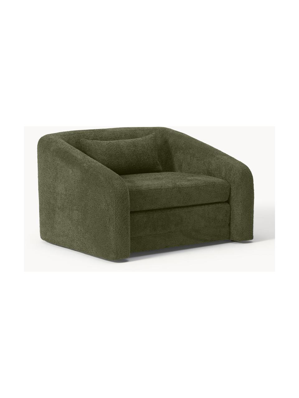 Fauteuil convertible en peluche-bouclé Eliot, Peluche-bouclé vert foncé, larg. 100 x prof. 94 cm