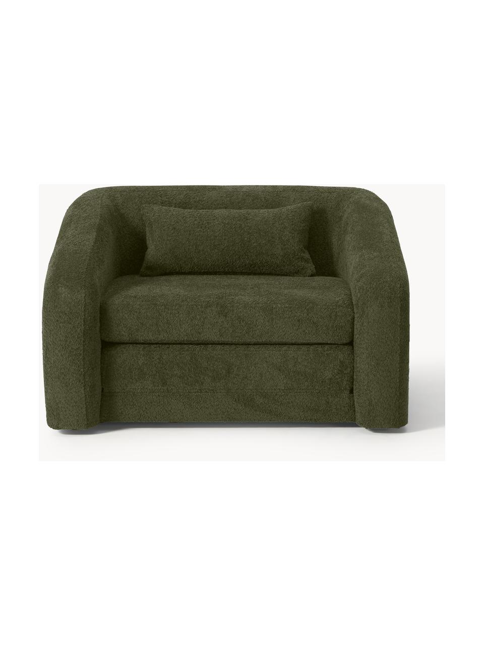 Fauteuil convertible en peluche-bouclé Eliot, Peluche-bouclé vert foncé, larg. 100 x prof. 94 cm