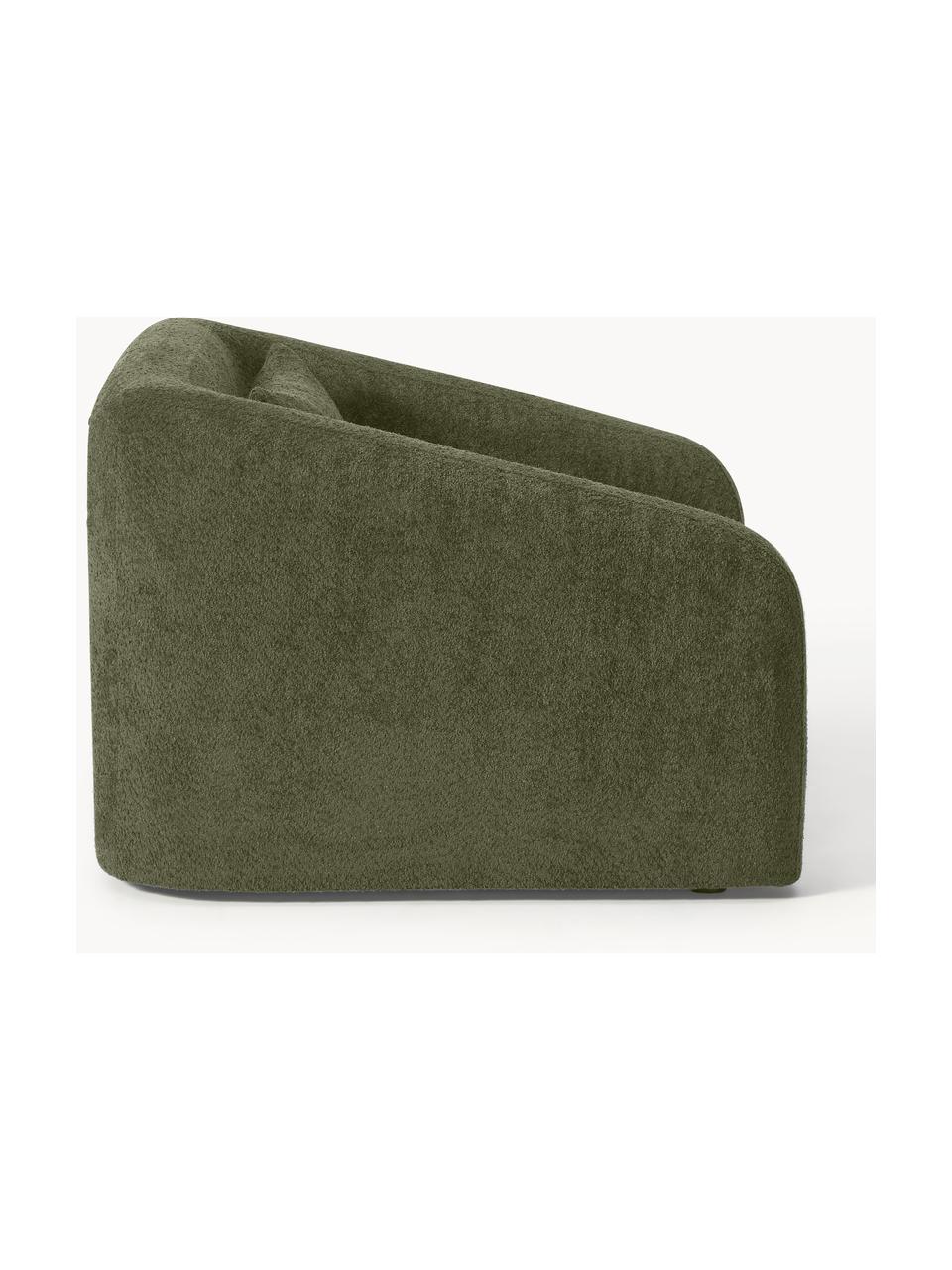 Fauteuil convertible en peluche-bouclé Eliot, Peluche-bouclé vert foncé, larg. 100 x prof. 94 cm