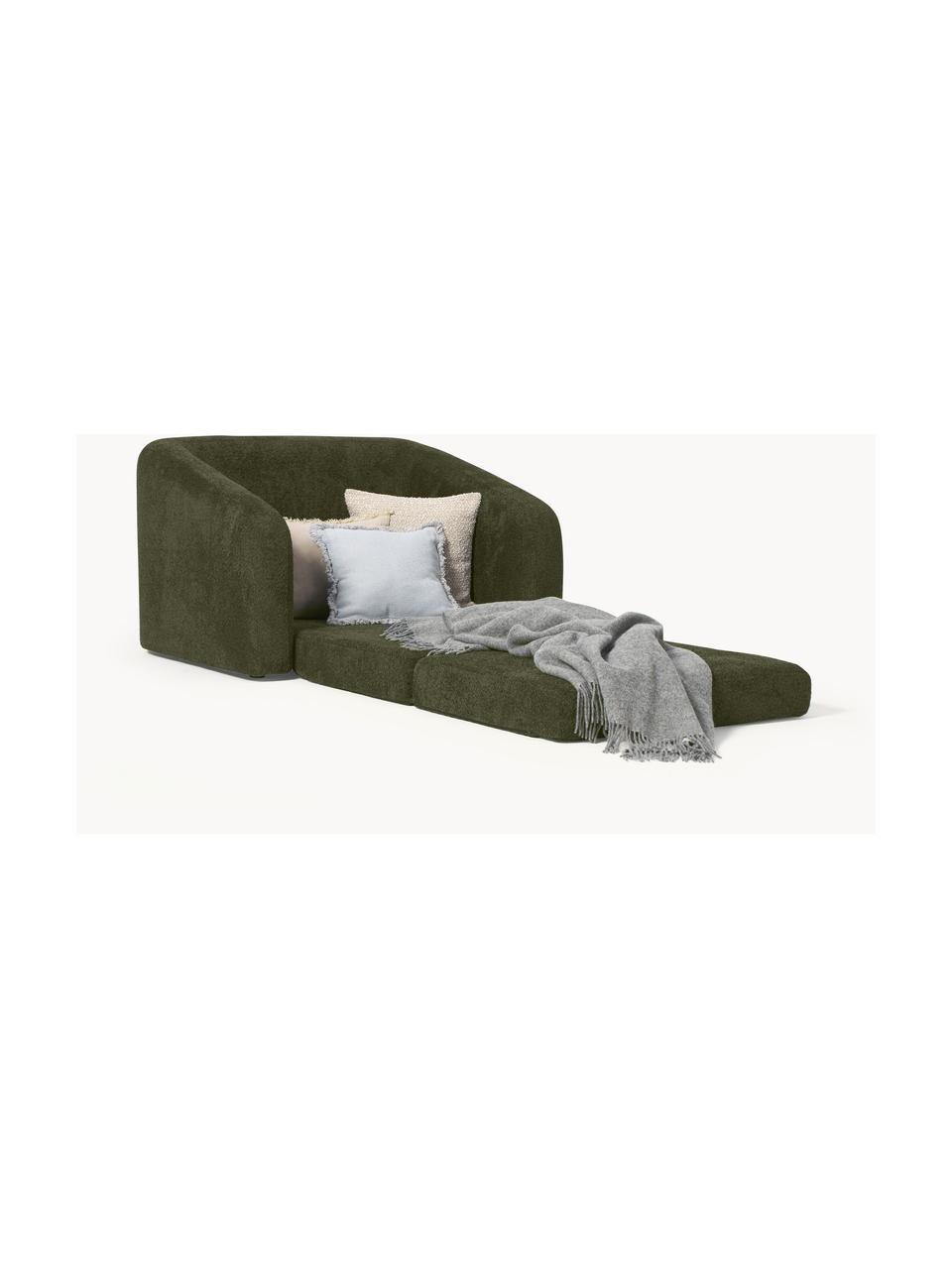 Fauteuil convertible en peluche-bouclette Eliot, Peluche-bouclette vert foncé, larg. 100 x prof. 94 cm