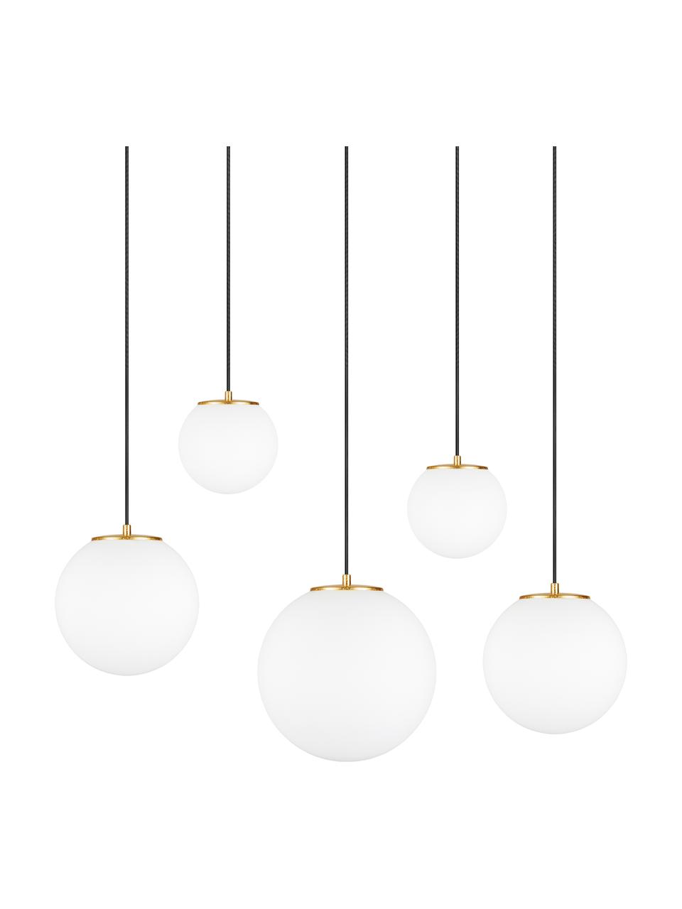 Hanglamp  met bollen Tsuki van opaalglas, Lampenkap: opaalglas, Opaalwit, zwart, messingkleurig, 95 x 166 cm