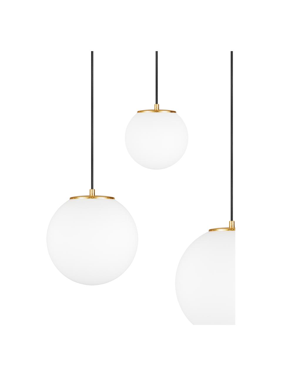 Grande suspension boule Tsuki, Blanc opalescent, noir, couleur laitonnée