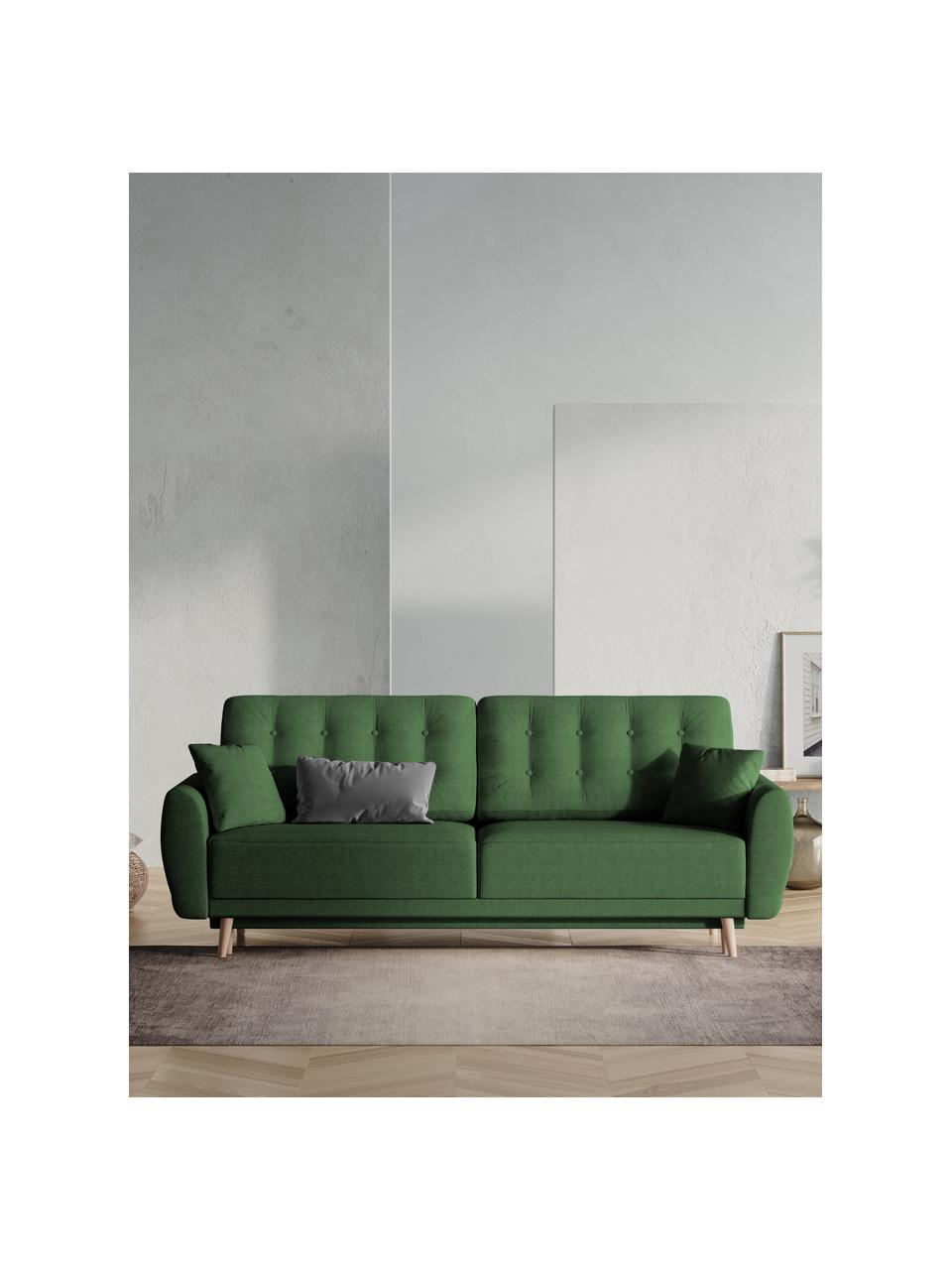 Divano letto 3 posti in tessuto verde Spinel, Verde, Larg. 236 x Prof. 93 cm