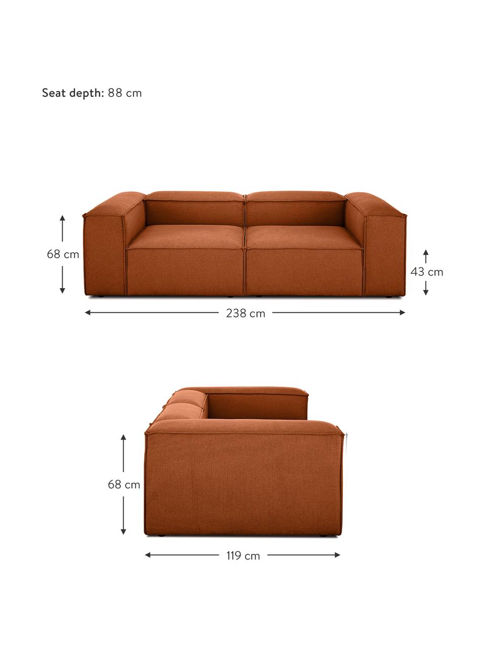 Sofa modułowa Lennon (3-osobowa), Tapicerka: poliester Dzięki tkaninie, Stelaż: lite drewno sosnowe z cer, Nogi: tworzywo sztuczne, Terakotowa tkanina, S 238 x G 119 cm