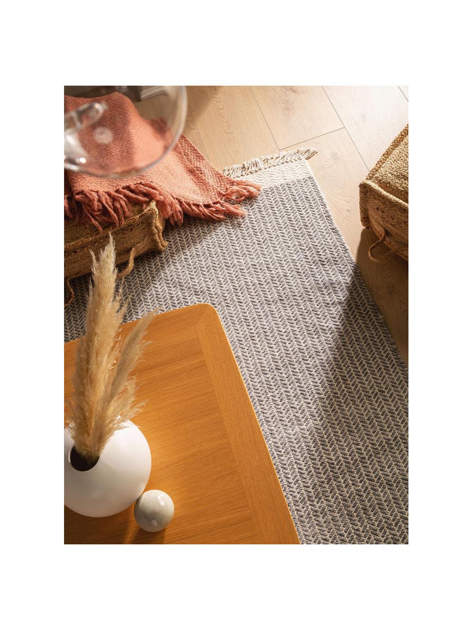 Tapis en laine tissé main beige-crème Kim, Gris, crème