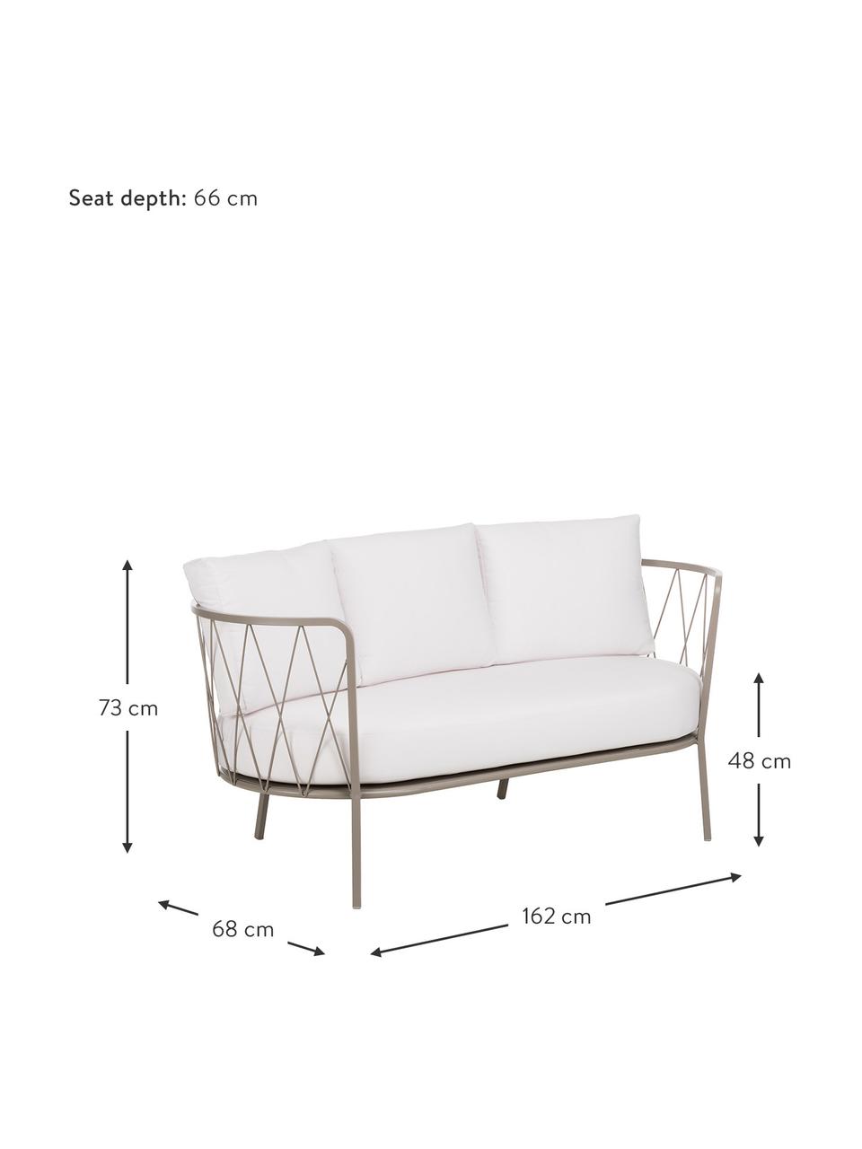 Divano da giardino 2 posti con cuscini Sunderland, Struttura: acciaio zincato verniciat, Rivestimento: poliacrilico, Struttura: taupe Cuscini seduta e schienale: color crema, Larg. 162 x Prof. 68 cm