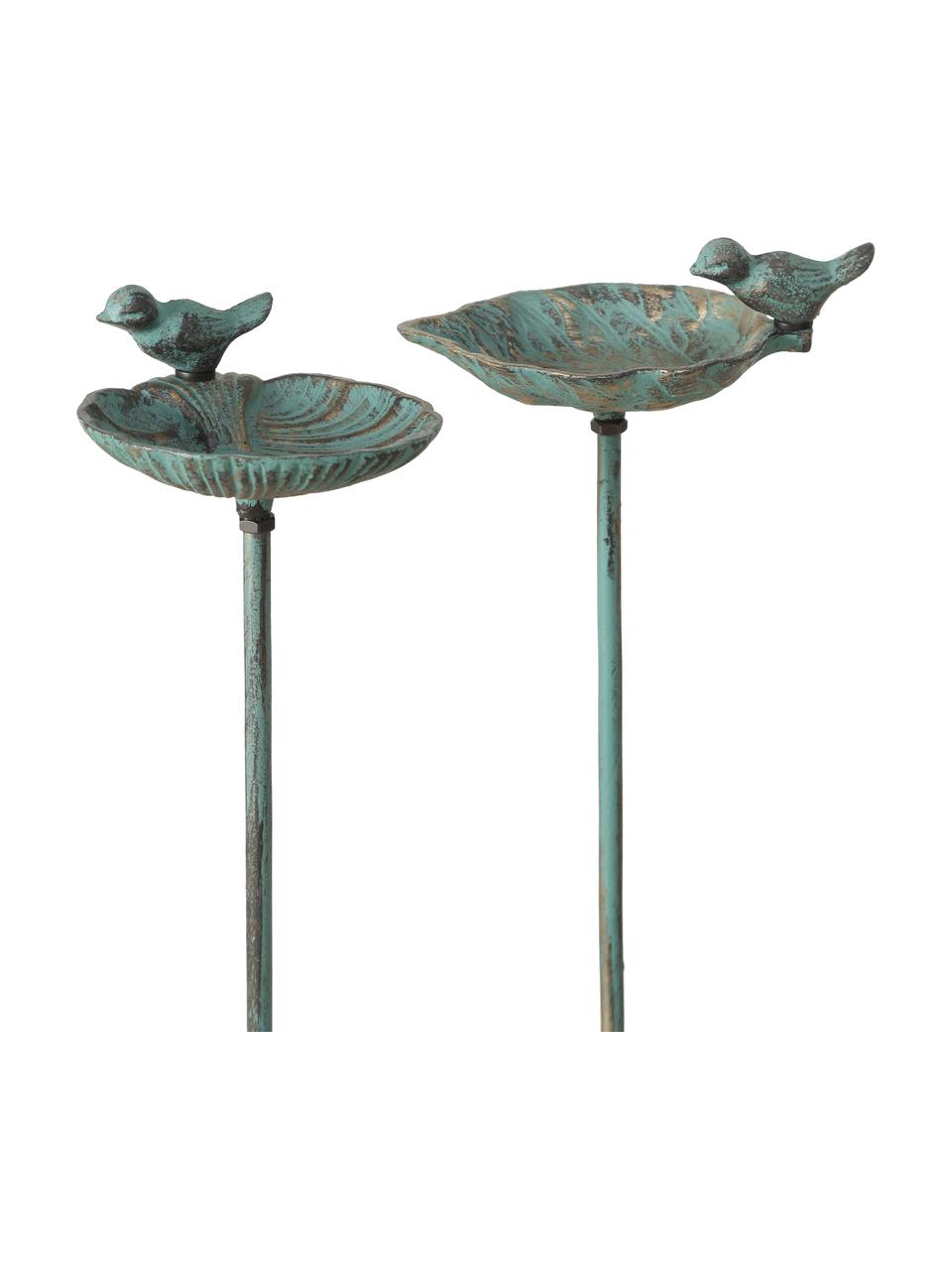 Set 2 vasche per uccelli League, Metallo rivestito, Verde, dorato, Larg. 20 x Alt. 98 cm