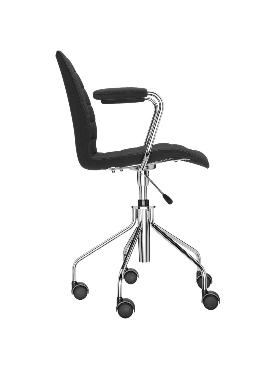 Krzesło biurowe z podłokietnikami Maui Soft, Tapicerka: 100% poliester, Czarna tkanina, S 58 x G 52 cm