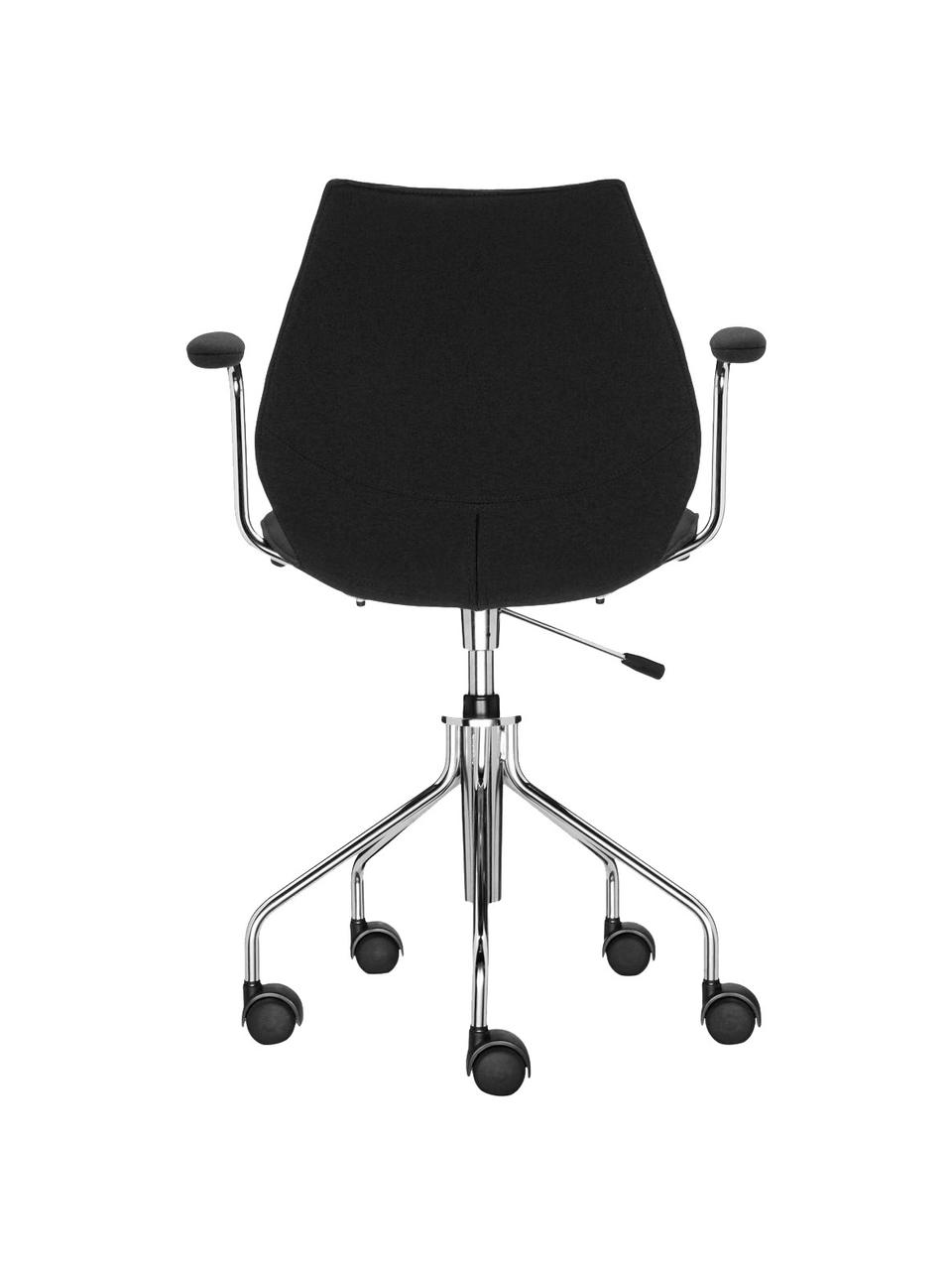 Sedia con braccioli per scrivania regolabile in altezza Maui Soft, Rivestimento: 100 % poliestere, Seduta: nylon, Tessuto nero, Larg. 58 x Prof. 52 cm