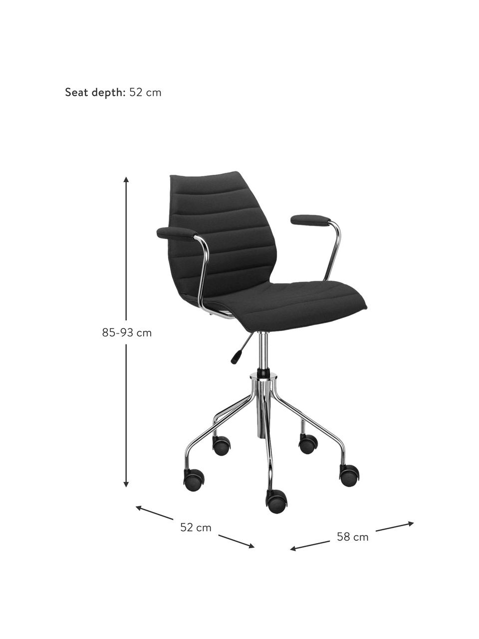 Sedia con braccioli per scrivania regolabile in altezza Maui Soft, Rivestimento: 100 % poliestere, Seduta: nylon, Tessuto nero, Larg. 58 x Prof. 52 cm