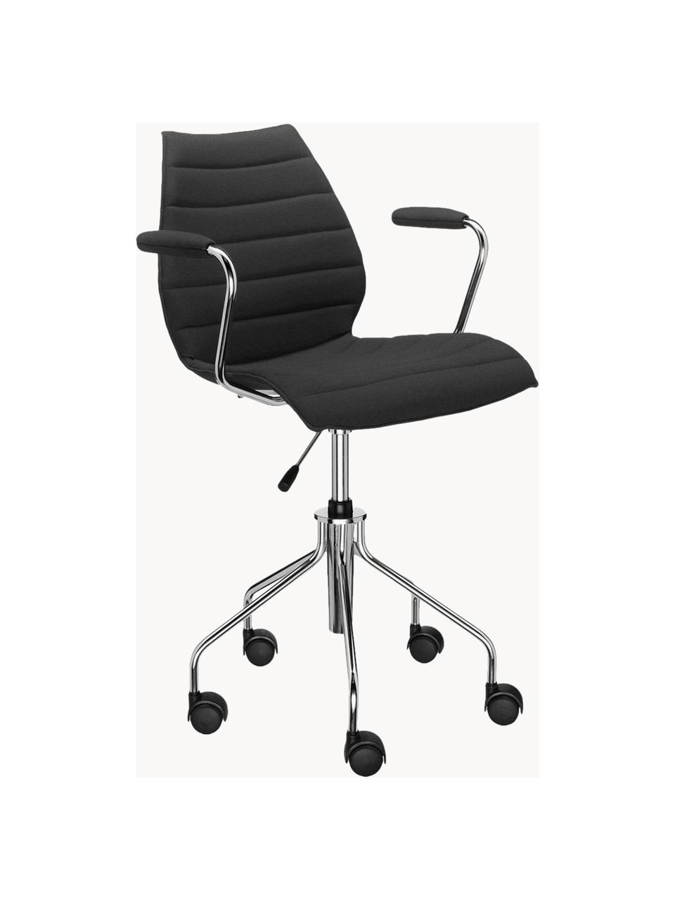 Krzesło biurowe z podłokietnikami Maui Soft, Tapicerka: 100% poliester, Czarna tkanina, S 58 x G 52 cm