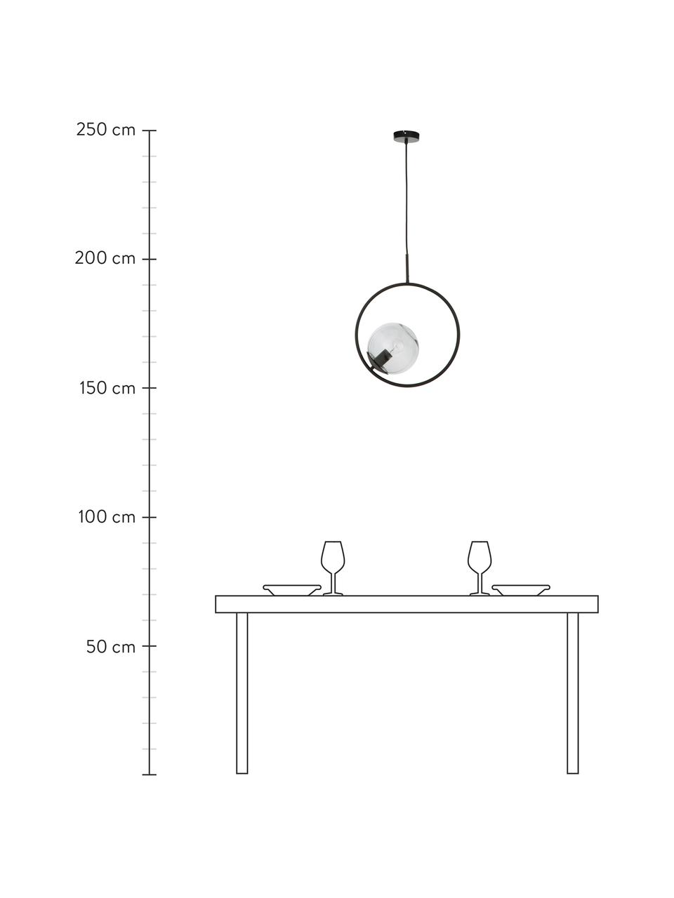 Hanglamp Chloe van rookglas, Lampenkap: rookglas, Baldakijn: gepoedercoat metaal, Grijs, zwart, B 40  x H 51 cm